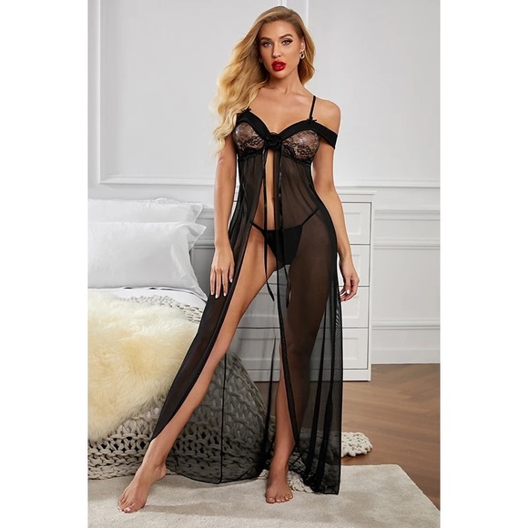 Sexy Underwear See Through Lingerie Nighty Dress Mesh Lace Free size two piece - Picture 5 of 6